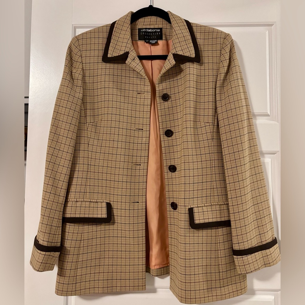 Liz Claiborne Women's Beige Checkered Blazer
